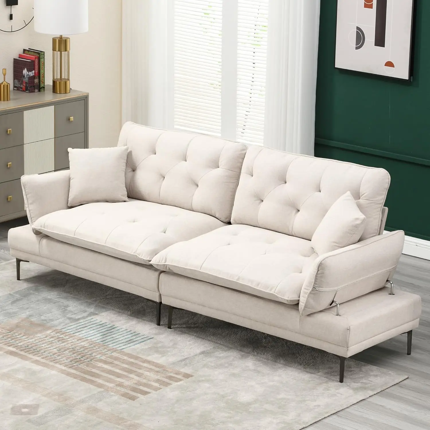 Modern Convertible Futon Sofa Bed, Line Multi-Person Sofa with Two Pillows and Soft Back, Split Lazy Sofa Bed, Suitable