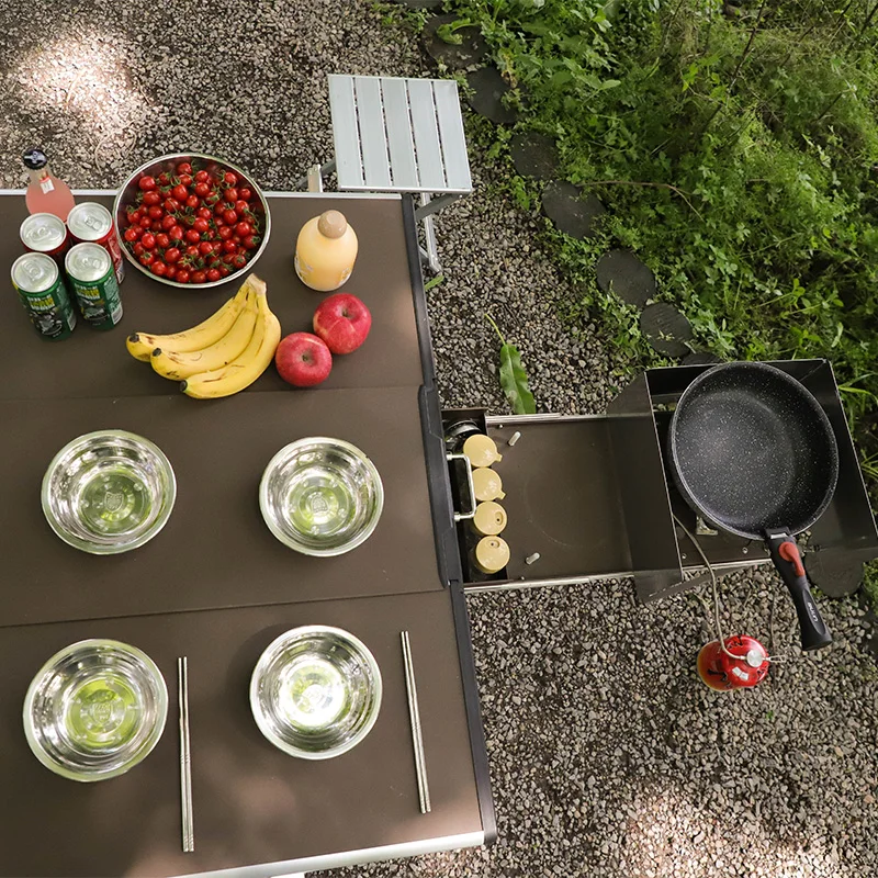C650 RV Camp Aluminum Kitchen Foldable Table Outdoor Camping Mobile Kitchen Motorhome Accessories
