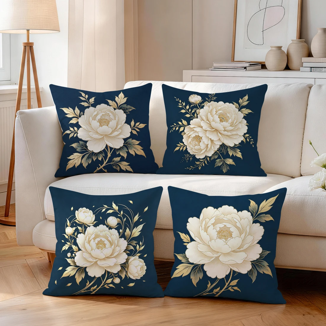 Milk White Peony Pillowcase Printed Polyester 40/45/50cm Throw Pillowcover Decorative Sofa Cushion Pillowslip Home Decor