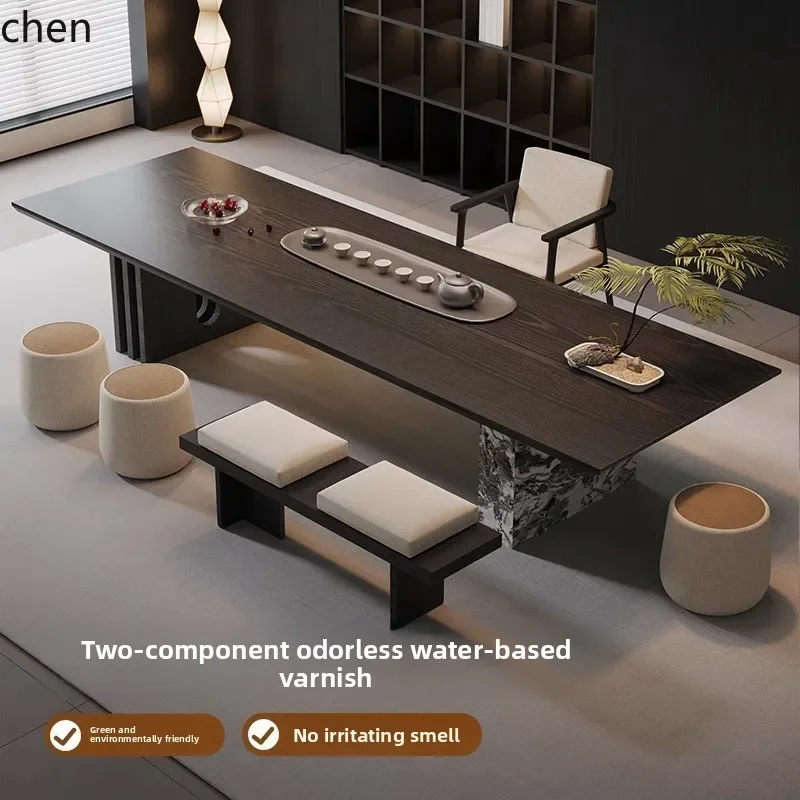 Solid Wood Tea Table and Chair Set Living Room Island Tea Table Integrated Office Large Board  Tea Brewing Table Modern