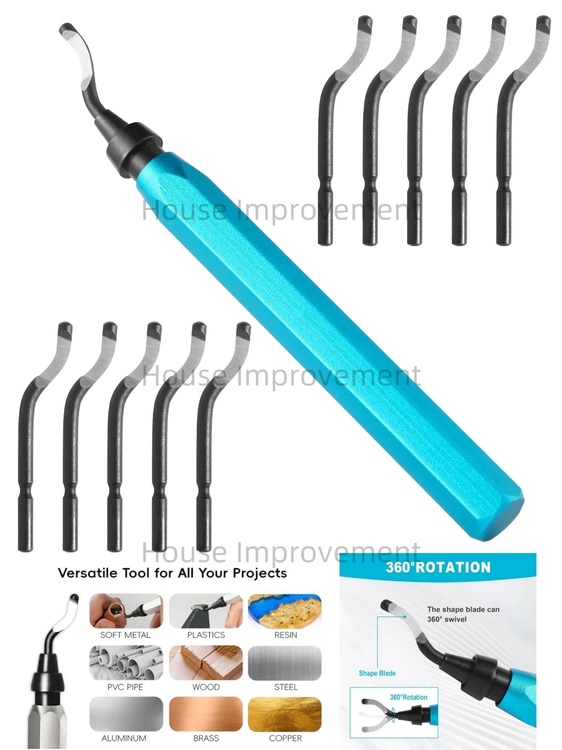 Zestaw narzędzi do gratowania z 11 ostrzami obrotowymi ze stali szybkotnącej, narzędzie do usuwania zadziorów do metalu, żywicy, rur PVC, miedzi, plastiku, aluminium. — zdjęcie 2