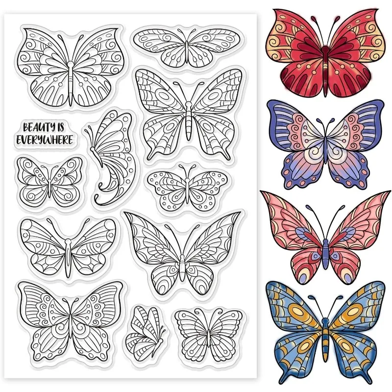 Butterfly Clear Stamps Crafts Butterflies Background Silicone Stamps Transparent Rubber Stamps PVC Plastic Stamps for Spring