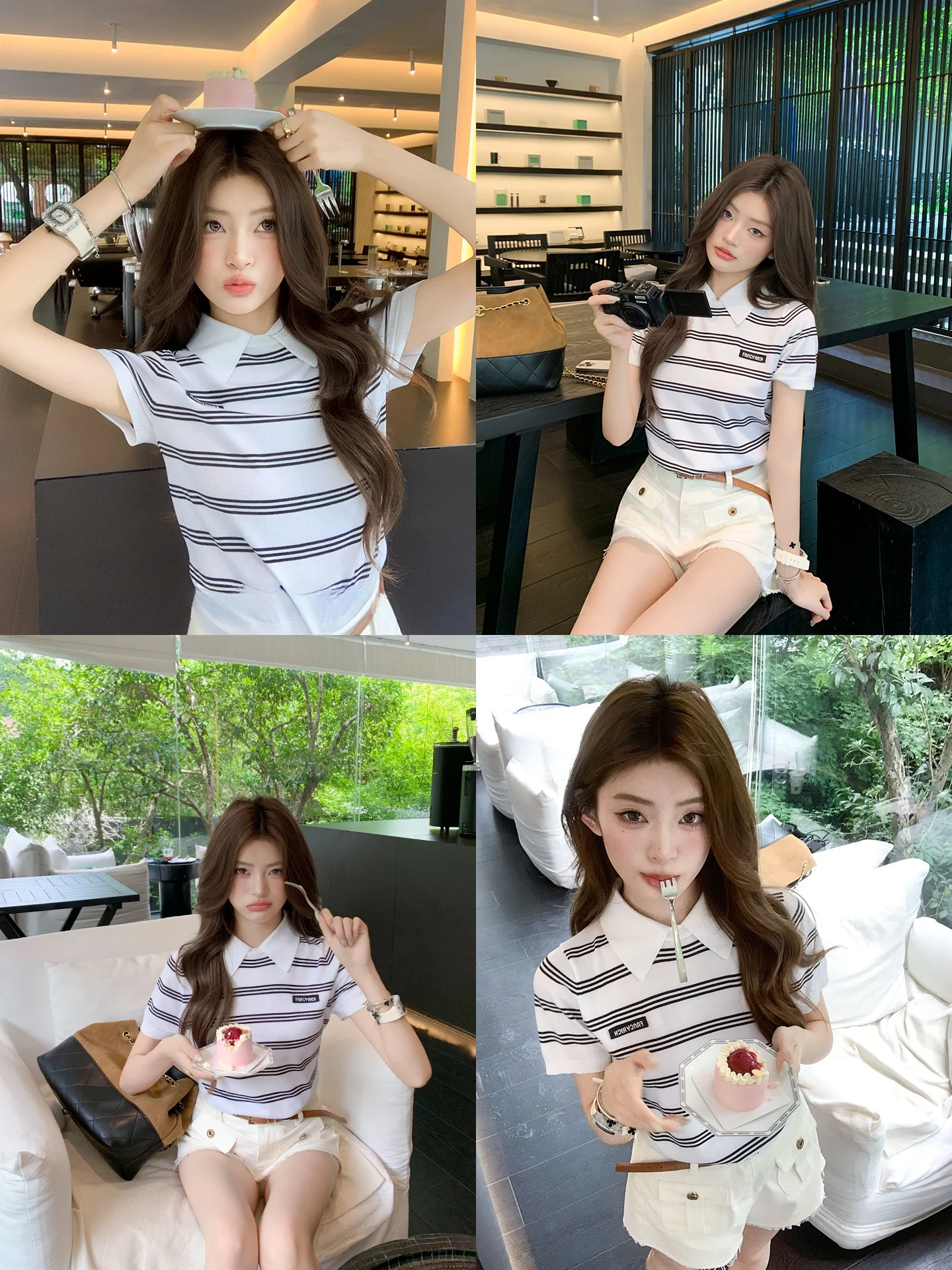 

Earth Store Miu Sle College Faion Retro Color Blo Stripe ort Sve Loose Women's T-irt Versatile Casual Summer Top