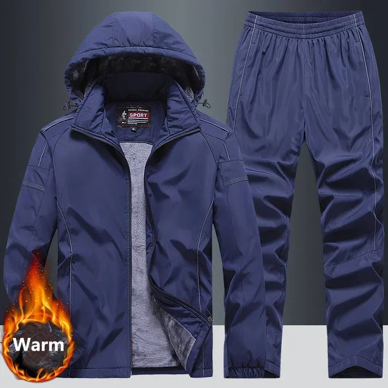 Winter Fleece Thicken Tracksuit Men Basketball Hoodies Sports Set Casual Warm Gym Jogger Ski Sweatshirt Jacket + Sweatpants Suit