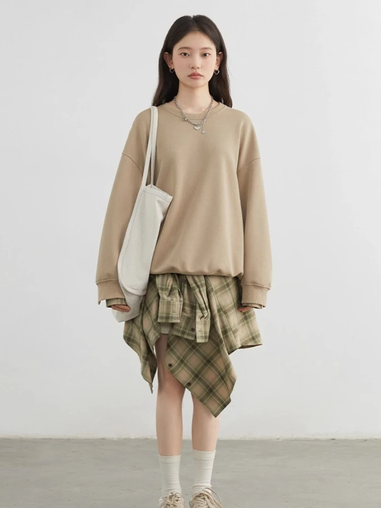CHIC VEN Women Sweatshirts Loose Casual New O Neck Patchwork Plaid Pullover Long Sleeved Female Tops Spring Autumn 2025 Coat