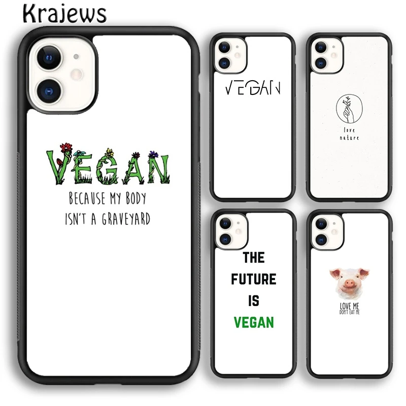 Krajews Vegan Food Vegetarians VEGGIE Quotes Phone Case Cover For iPhone 16 15 14 plus XS XR 11 12 mini 13 pro max