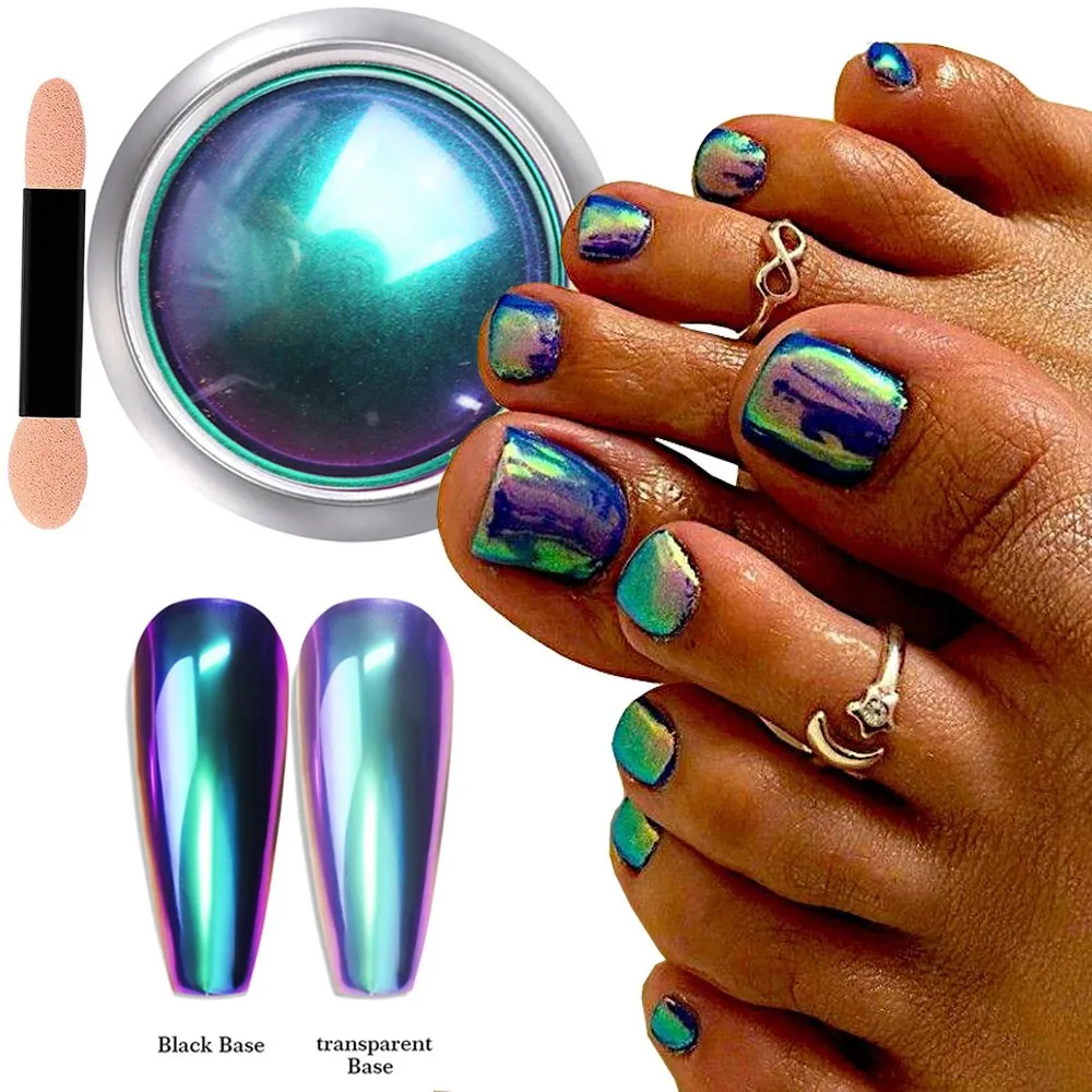 1jar Chameleon Chrome Nail Powder Color-Shift Mirror Effect Metallic Nail Powder Pigment Multi-Chrome Gel Polish Nail Decoration
