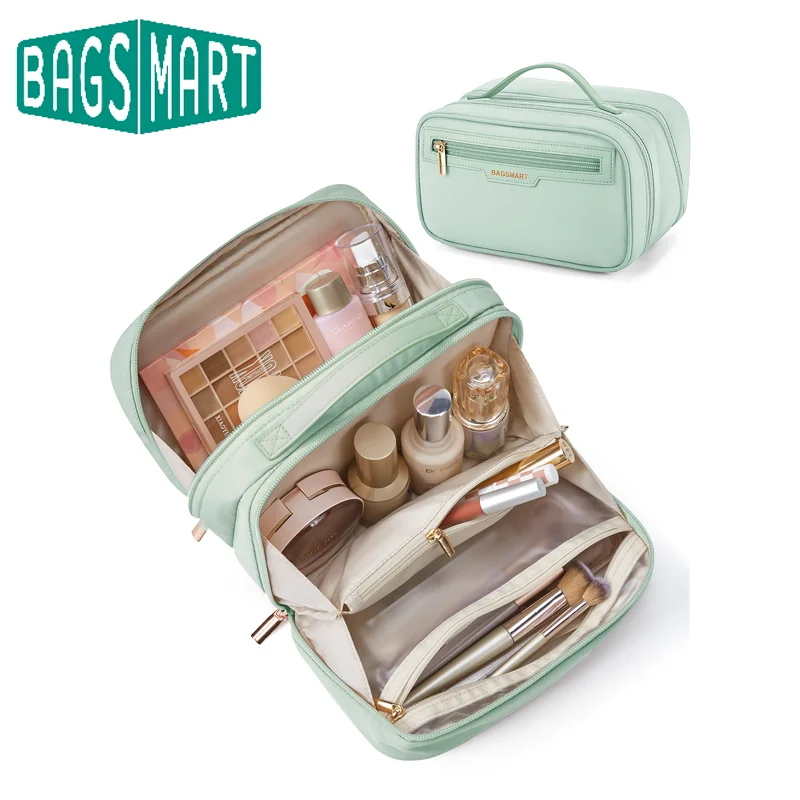 

BAGSMART Makeup Bag Women's Cosmetic Bag Portable Travel Essentials Large Capacity Makeup Organizer with Multiple Compartments
