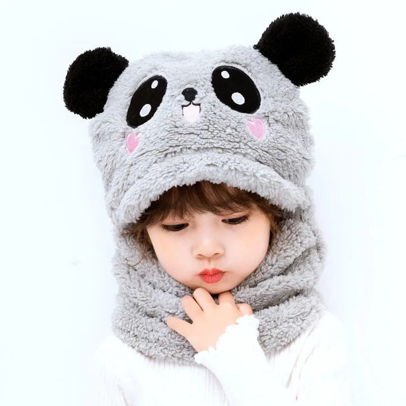 Cartoon Hat Girl Boy Scarf Thickened Hat Winter Hat Newborn Warm Children\'s Hat Plush Children\'s Hat Adult Parent Child Hat