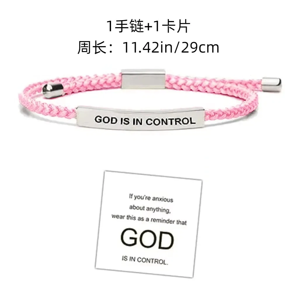 Stainless Steel GOD IS IN CONTROL Tube Bracelet Stretchable Rope Engraved Letter Bracelert with Card Adjustable Couple Bracelet