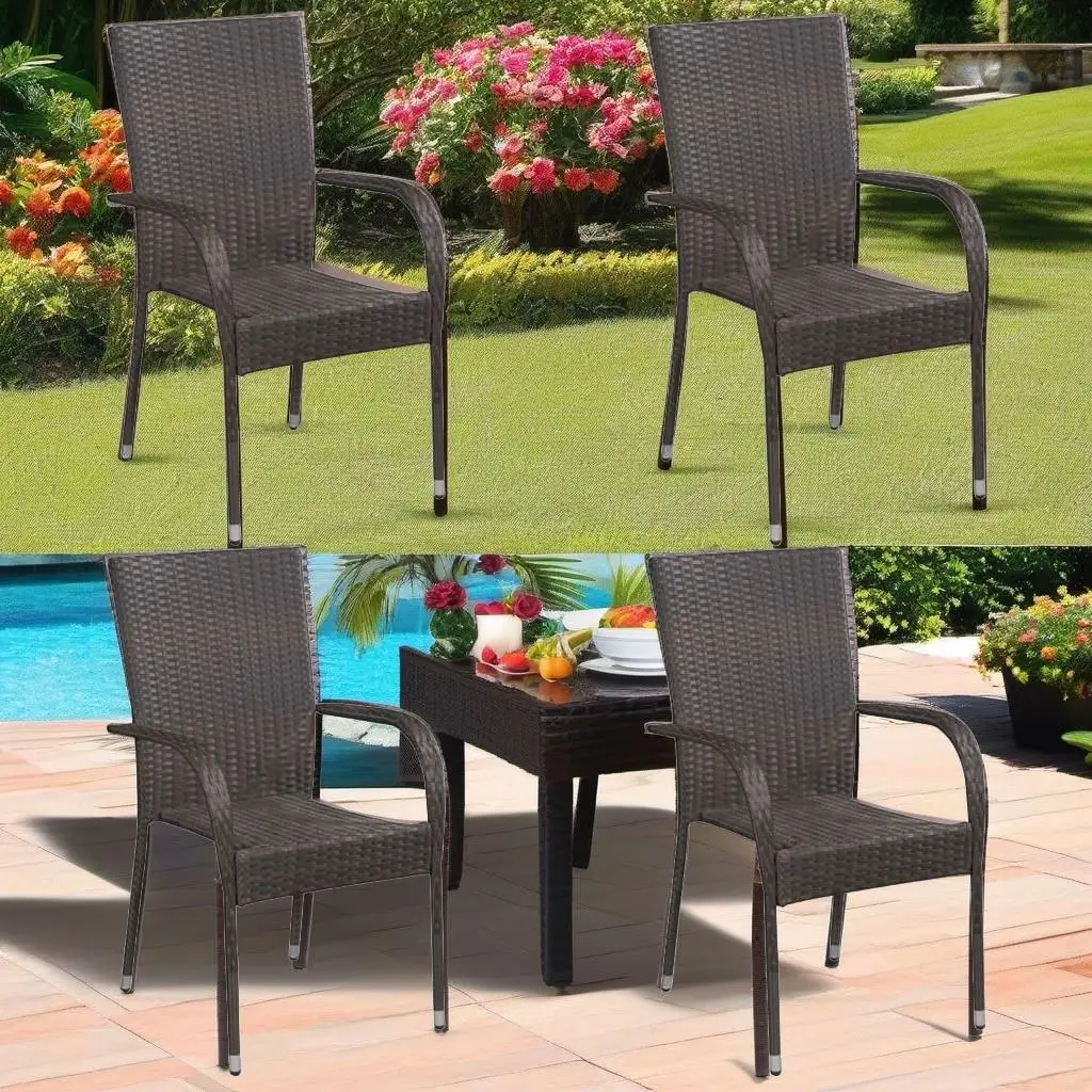 5-Piece Brown Poly Rattan Patio Dining Set - Outdoor Furniture for Garden & Balcony