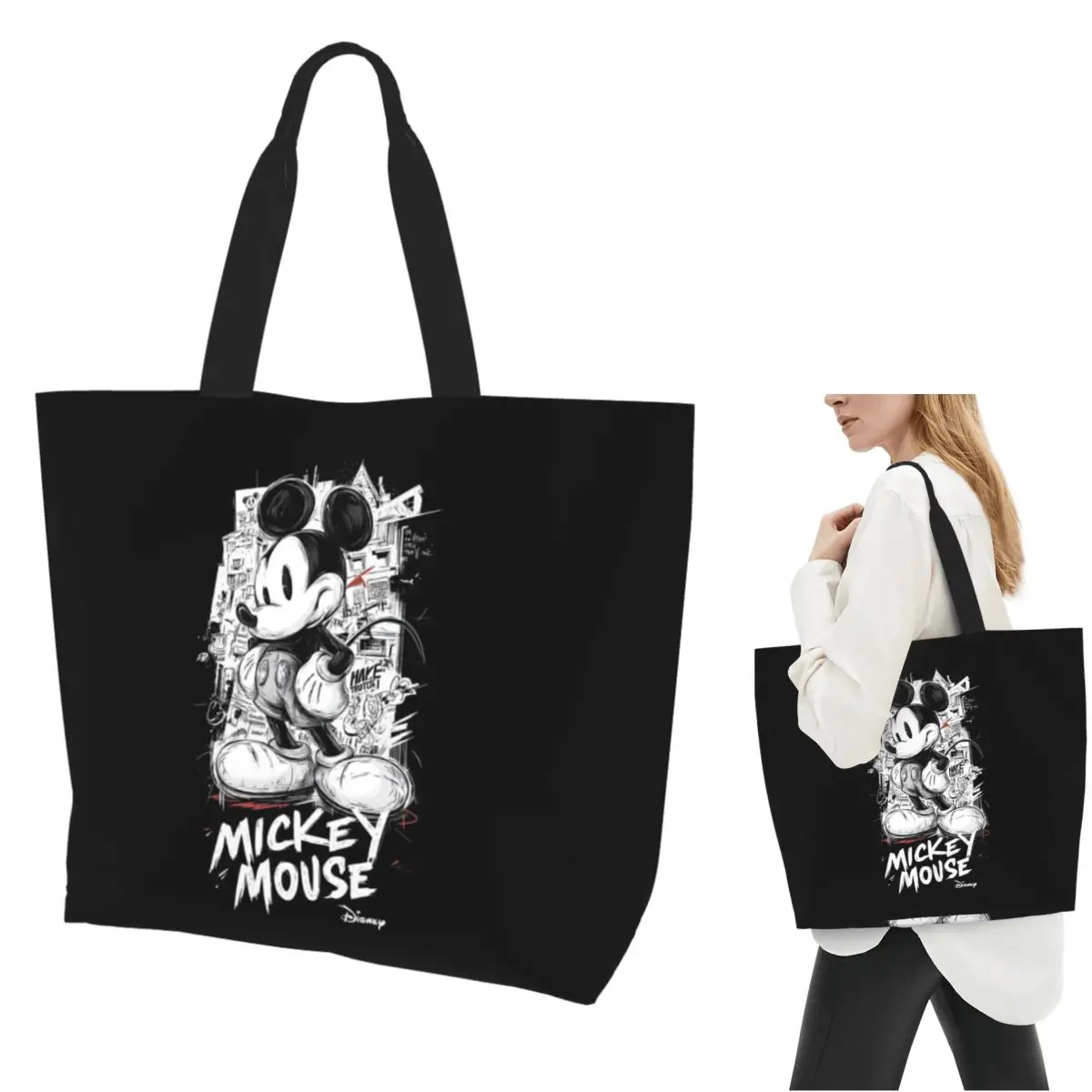 

Cartoon Mickey Mouse Shopping Tote Bag Canvas Large Capacity Shoulder Bags Shopper Grocery Handbag for Women