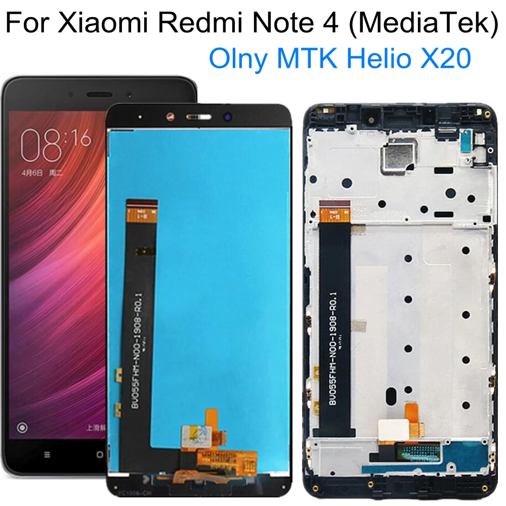 5.5  LCD For Xiaomi Redmi Note 4 (CPU: MTK Helio X20) LCD Display+Touch Screen  Assembly Replacement For Redmi note4 LCD