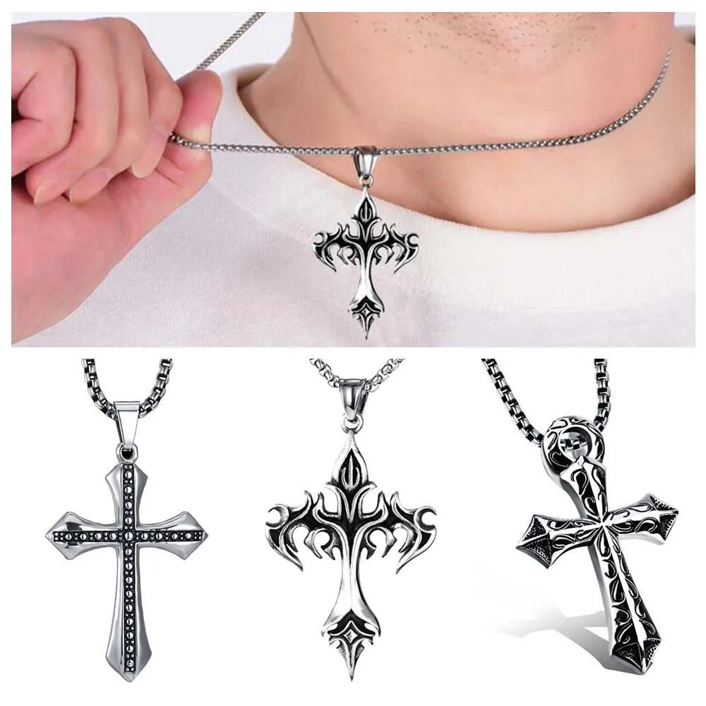 Cross Cross Necklaces Stainless Steel Steel Casting Charm Cross Clavicle Chains Clothing Accessories Alloy Cross Choker Pendant