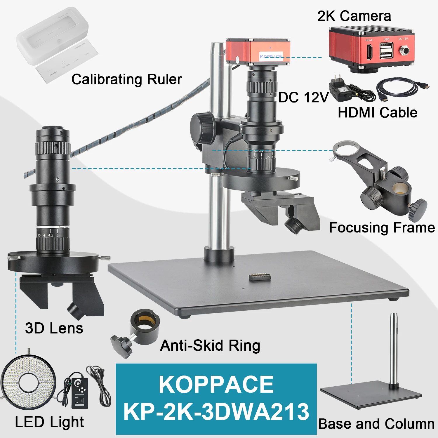 KOPPACE 20X-170X Magnification 2D/3D Microscope 360°Rotation 2K HD Imaging Support Photo and Video