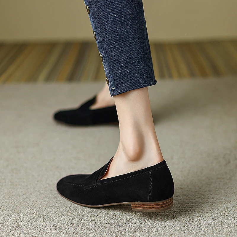 Casual Loafers Women Slip-On Flats Real Leather Ladies Mules Kid Suede Daily Driving Flats Women Basic Moccasins Big Size 41