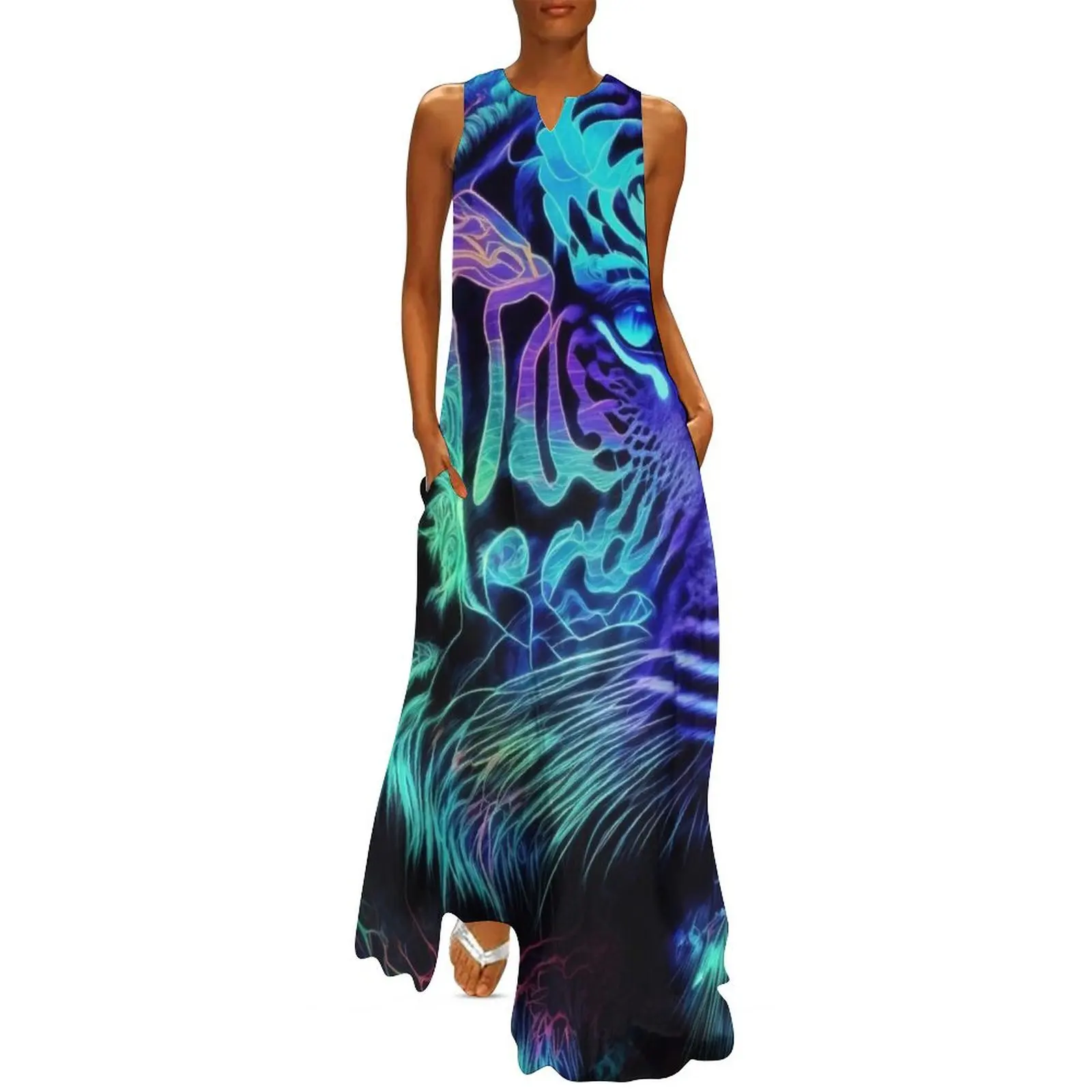 

Fluorescent Tiger - Neon Glow Animal Art Long Dress summer dresses womens 2024 dress party night summer clothes