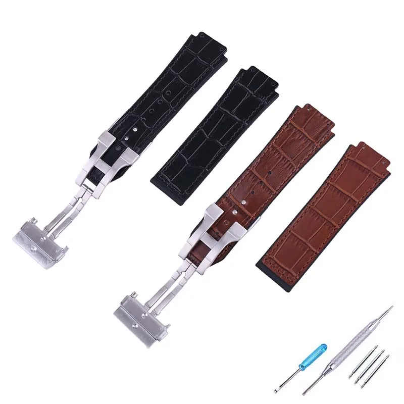 Hublot 빅뱅 고무 19mmx26mmx22mm 접이식 버클 손목 밴드 팔찌 남성 여성과 호환되는 가죽 스트랩 액세서리