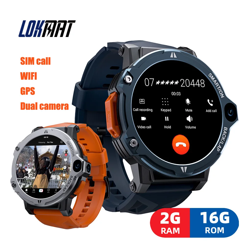 IP67 Waterproof  Android Smart Watch Google Play Dual Camera GPS Wifi 4G Network Calls Wacth Phone Heart Rate Monitor Wristwatch