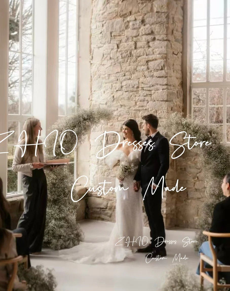 ZHIO elegante off-shoulder trouwjurk lieverd zeemeermin sweep trein ivoor bloemen tule bruidsjurk op maat gemaakte Robe De Mariée