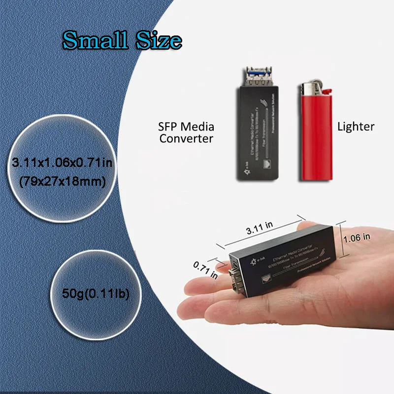 Micro Mini Gigabit SFP Media Converter,IP Ethernet Fiber Converter,SFP Fiber to RJ45 Optical Media Converter,10/100/1000Mbps,LC