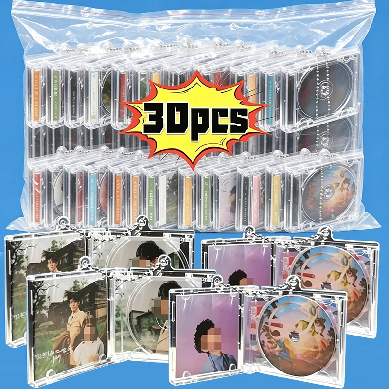 1-30pcs Clear Peripheral Commemorative Album Blank Mini CD Case Pendant for DIY Keychains Backpack Hanging Decoration Keyrings