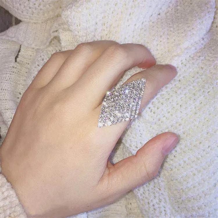TREAZY Silver Color Rhinestone Crystal Wedding Rings For Women Fashion Bridesmaid Bridal Rings Adjustable Night Party Jewelry