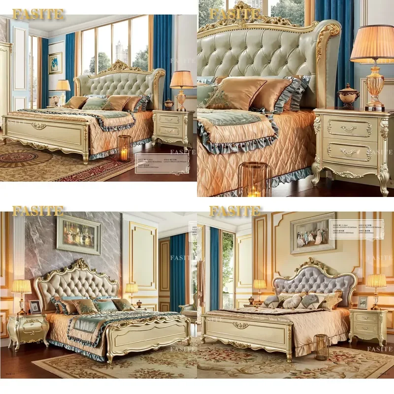 For King Size Bed Frame Modern Italian Design Wooden Upholstered Bedroom Furniture Set Wholesale Luxury Soft Fabric Headboard