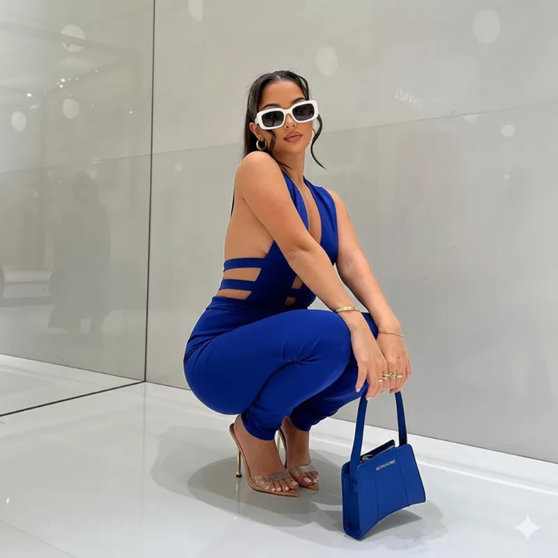 Krisnanas Black Sexy One Piece Jumpsuits for Women 2025 Hollow Out Sleeveless High Waist Simple Bodycon Jumpsuit Female Clothing