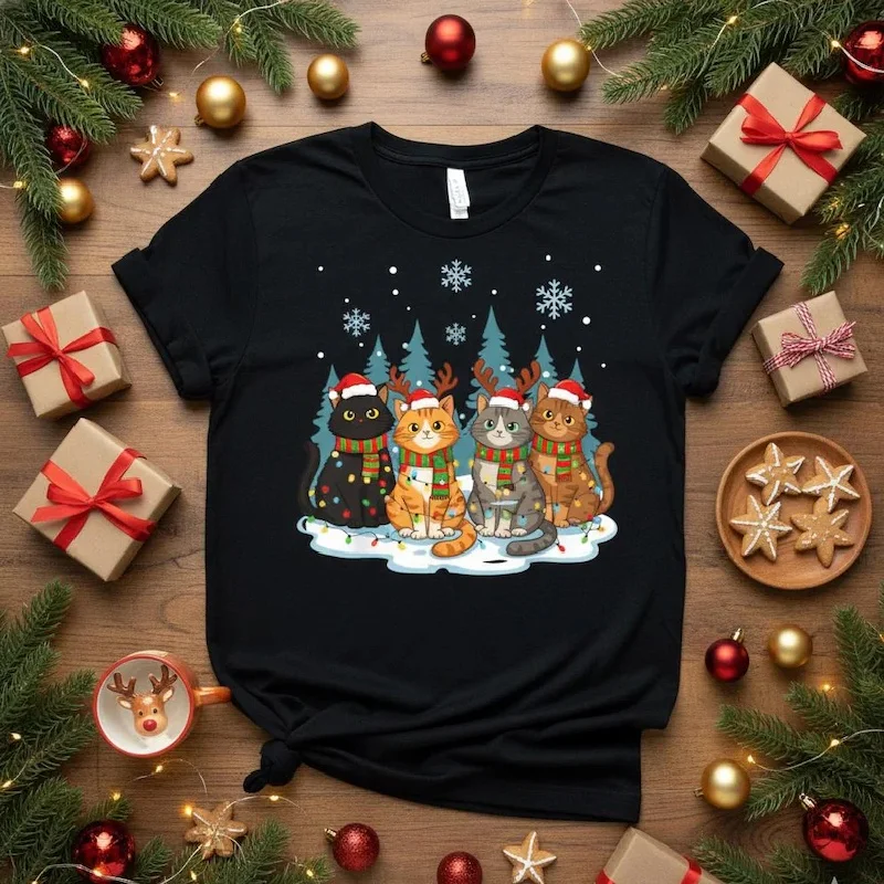 

Рождественская хлопковая футболка унисекс с рисунком, свободная футболка с круглым вырезом и короткими рукавами, праздничный праздничный топ, отличный рождественский подарок