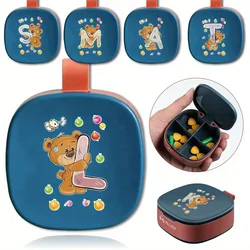 Travel Pill Box Storage Organizer Medicine Case Container Pill Case Holder Container Initial Name Bear 26 Letters Pattern