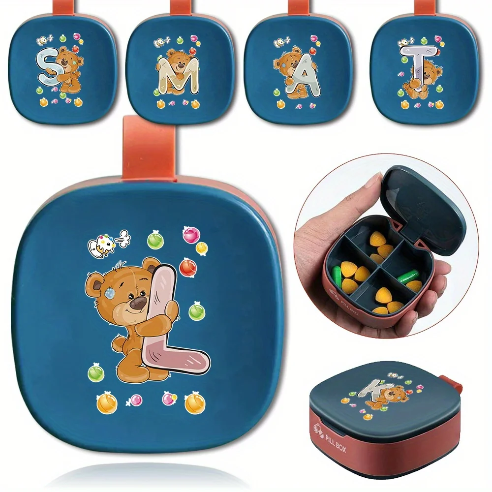 Travel Pill Box Storage Organizer Medicine Case Container Pill Case Holder Container Initial Name Bear 26 Letters Pattern