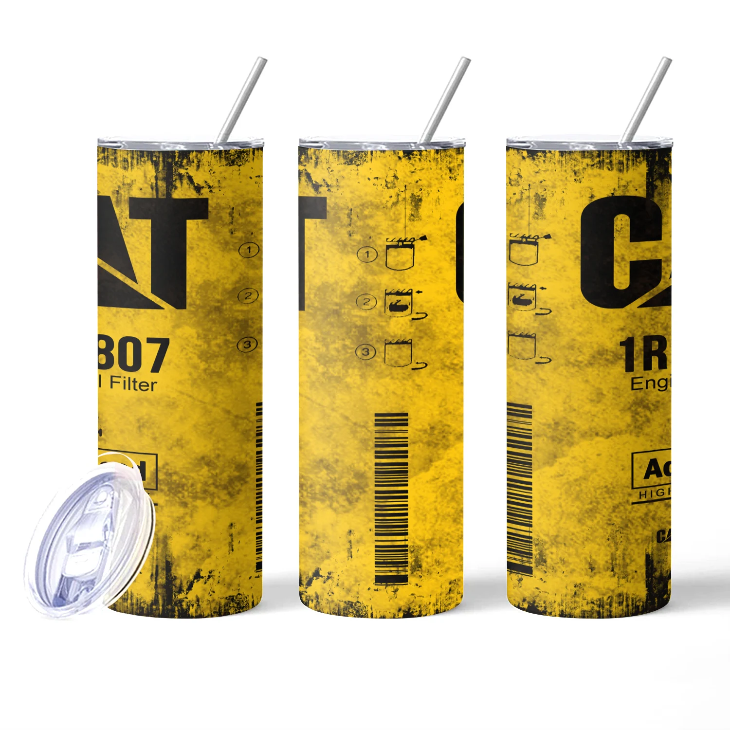 

20/12Oz Stainless Steel Insulated Tumbler Engine Oil filter Yellow Double walled with Lid keep Cold Hot Drink Car Cup print Gift