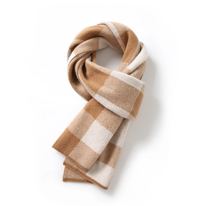 

Autumn Winter Pure Wool Plaid Scarf Korean Version Warm Versatile Men's Knitted Yarn Color Block Neck Warmer Fake Collar Shawl