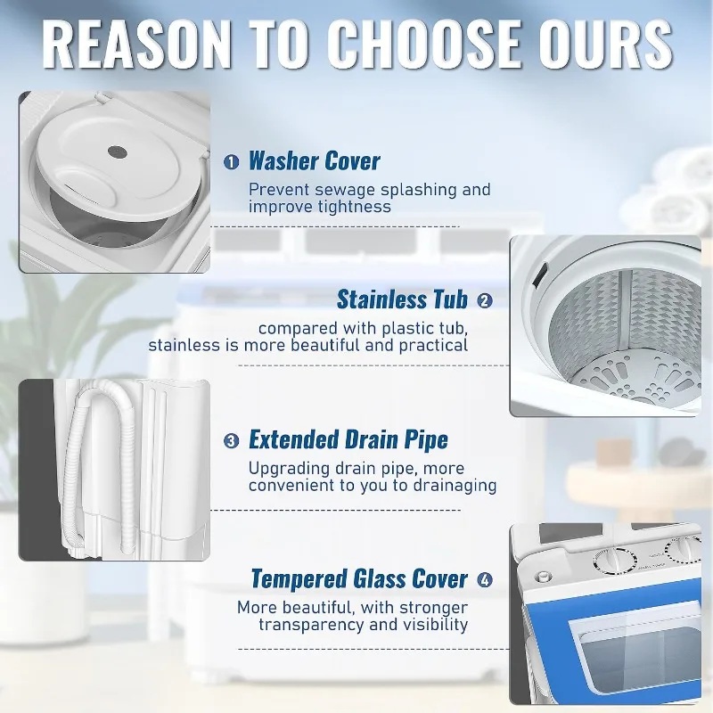 INTERGREAT Portable Waher and Dryer, 17.6 lbs Mini Small Washing Machine Combo with Spin Dryer, Compact Twin Tub Laundry