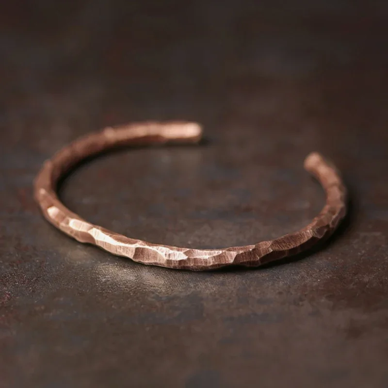 

JHammered Copper Bracelet Rustic Steampunk Retro Punk Handcuff Bangle Viking Handmade Bracelet Homme Vintage