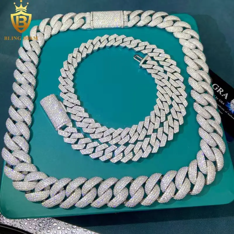 Hot Sale VVS Moissanite Cuban Link Chain Men Rapper HipHop Miami Big Heavy 15/22mm S925 Moissanite Cuban Chain Pass Diamond Test