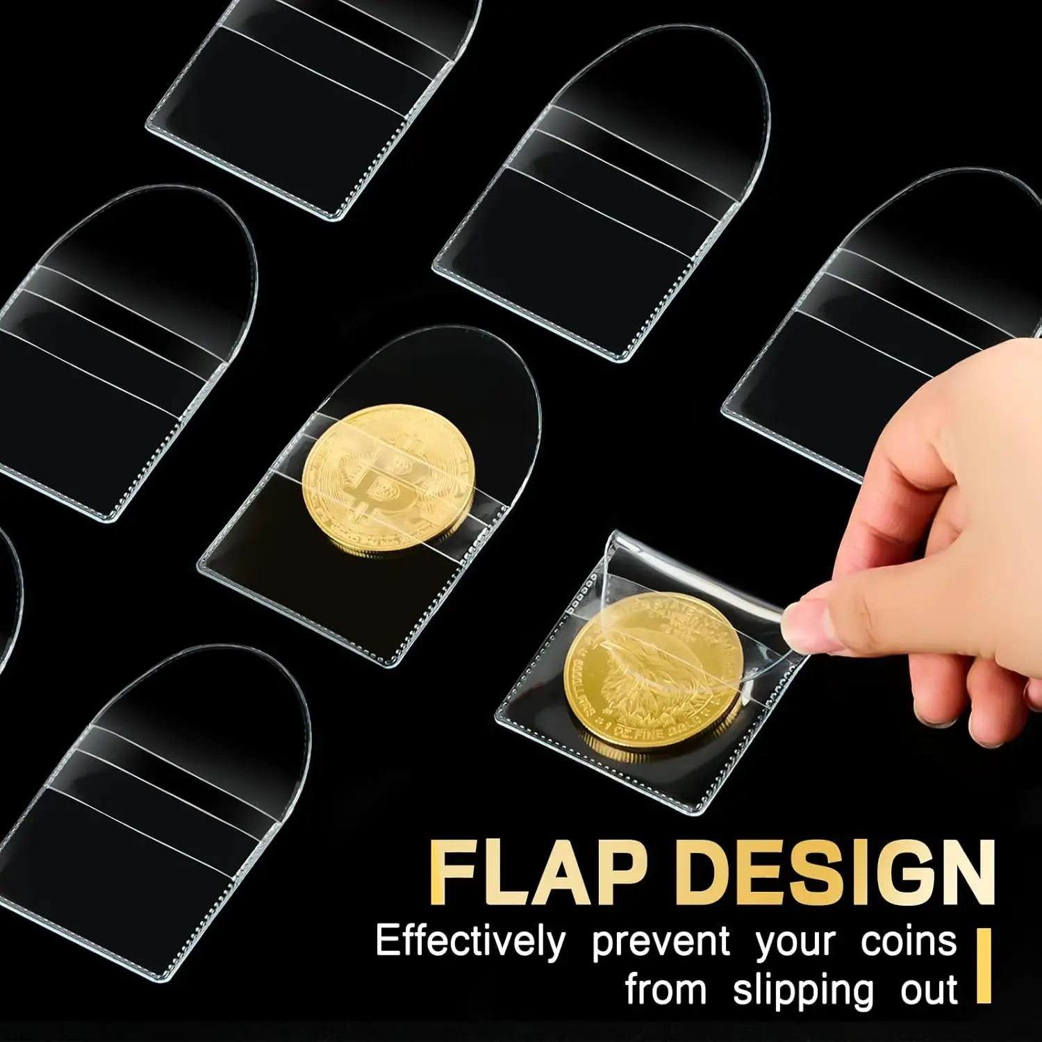 Picture 4: 50PCS Single Pocket Coin Sleeves Clear Plastic Coin Holders Individual Coin Protectors Pouches for Coin Currency Bills Collector