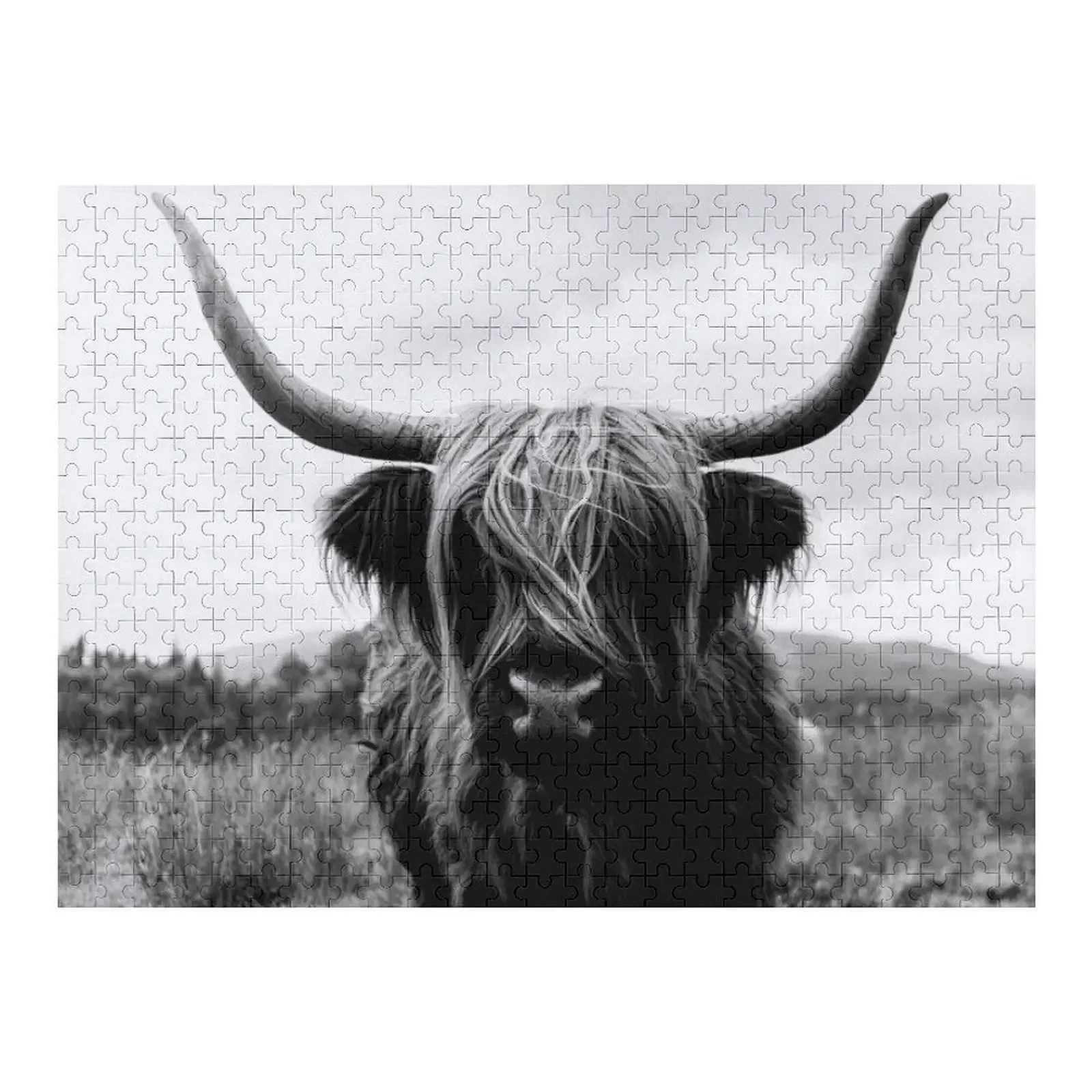 スコットランド高地牛 - 黒と白の動物写真ジグソーパズル カスタム木製ギフト パーソナライズされた子供用ギフトパズル