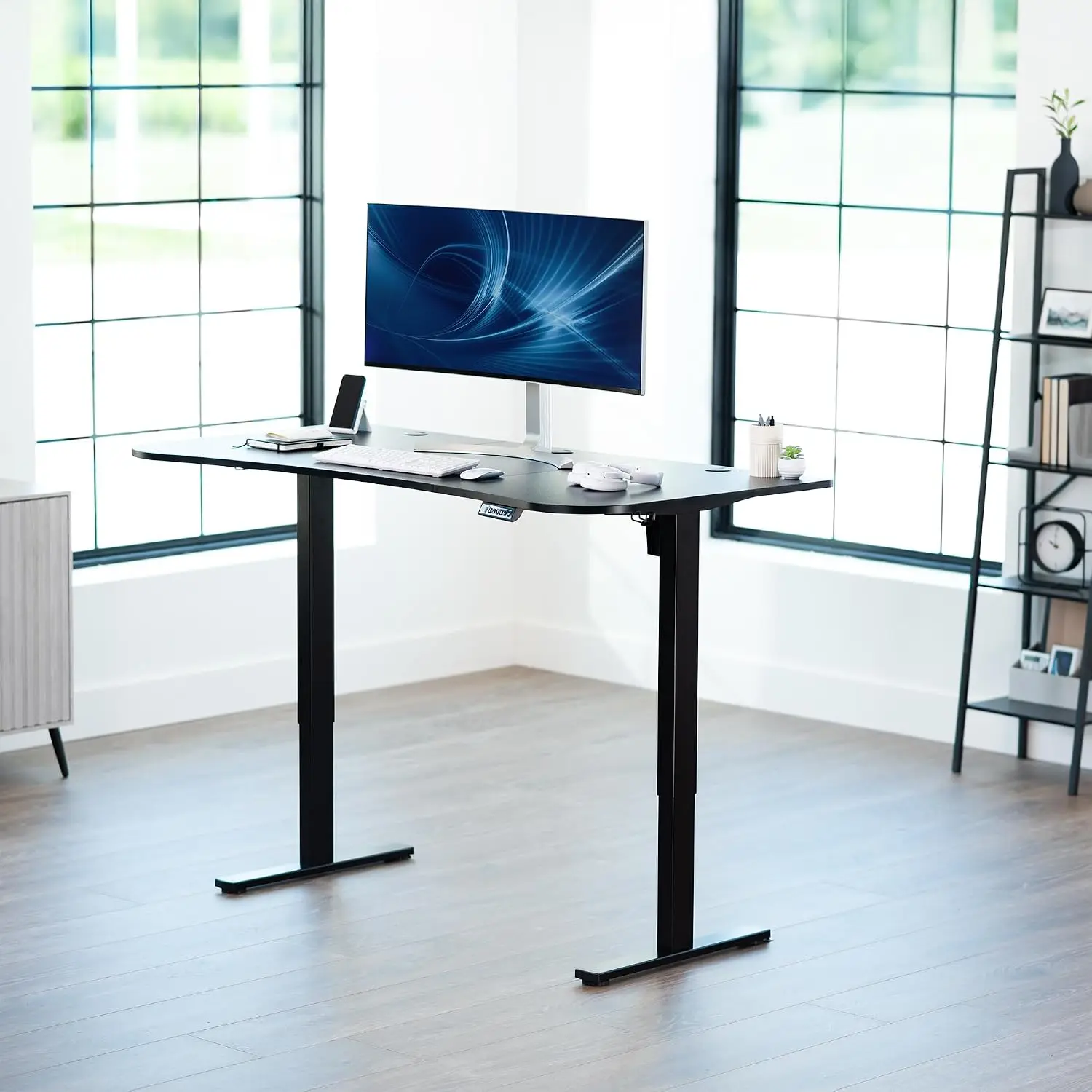 Black 63 x 32 in Standing Desk, DESK-KIT-1B1B | Electric, Holds 220 lbs, Sit Stand Up, Height Adjustable, Home, Customized