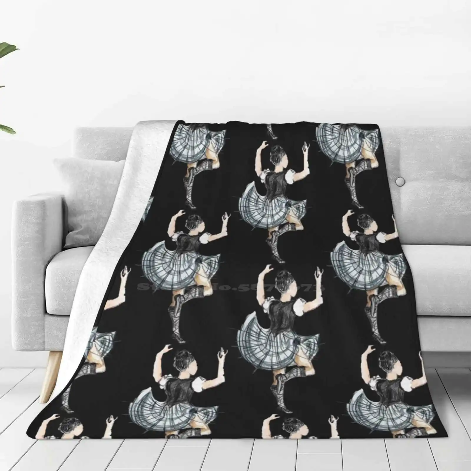 Highcut Highland Dancer Top Quality Comfortable Bed Sofa Soft Blanket Black And White Grey Scale Illustration