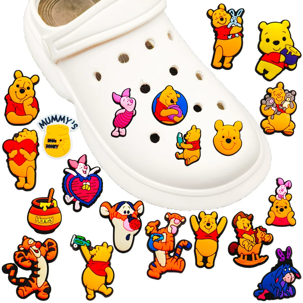 

17/20pcs Winnie Pooh Shoe Charms Disney Cartoon Shoes Decoration Accessories DIY Classic Clog Sandal Buckle Kids Gifts