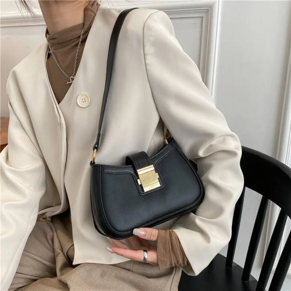 Vintage Trendy Ladies Underarm Shoulder Bag Solid Color Lacquer PU Leather Handbag Fashion Simple Female Purse