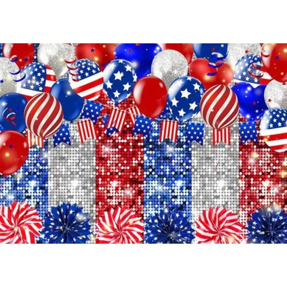 American Independence Day Background Red White Blue Stars Stripes Banner Balloon Backdrop Decoration U.S. National Day Banner