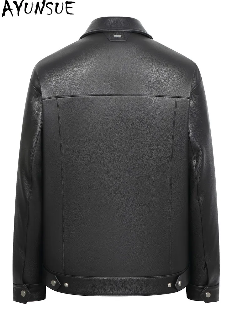 AYUNSUE High-end Genuine Leather Jacket Men Zipper Lapel Real Deerskin Leather Coat Casual Business Luxury Black Leather Jackets
