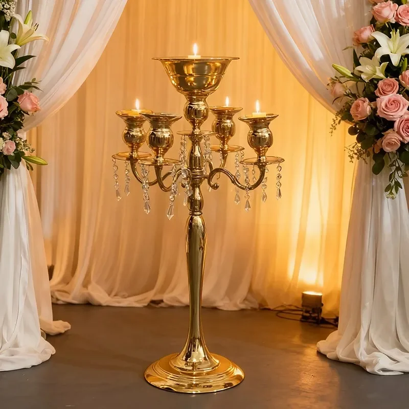 5 Head Wrought Iron Candle Holder Electroplated Metal Candelabra for Wedding Banquet Table Centerpiece Home Decor Ornament