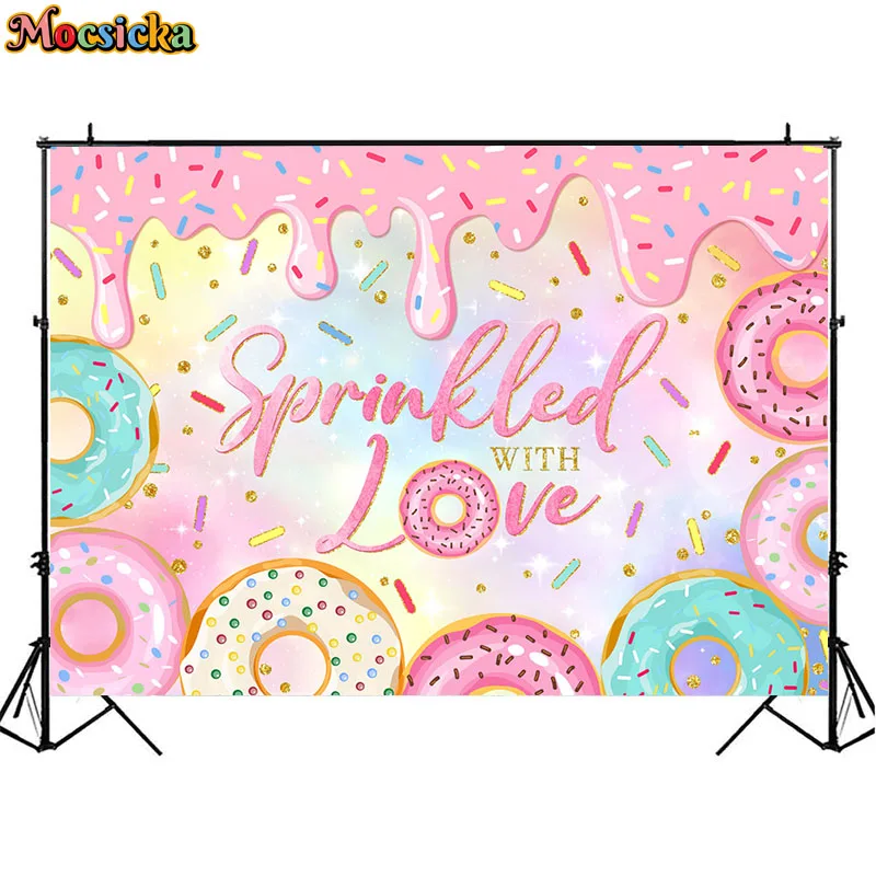 Mocsicka Sprinkled Love Backdrops Baby Shower Sweet Donut Party Colorful Dots Kids 1st Birthday Portrait Photography Background