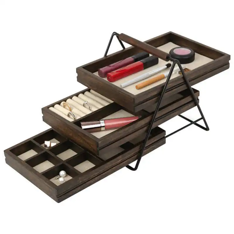 

Walnut texture solid wood multi-layer jewelry jewelry box dust storage box ring counter display jewelry placement