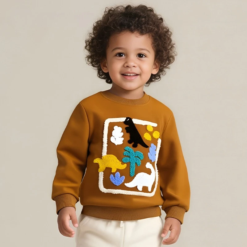2-7T Dinosaur Sweatshirts for Boys 100% Cotton Pullover Tops Embroidery Long Sleeve Clothes Casual Kid Autumn Hoodies