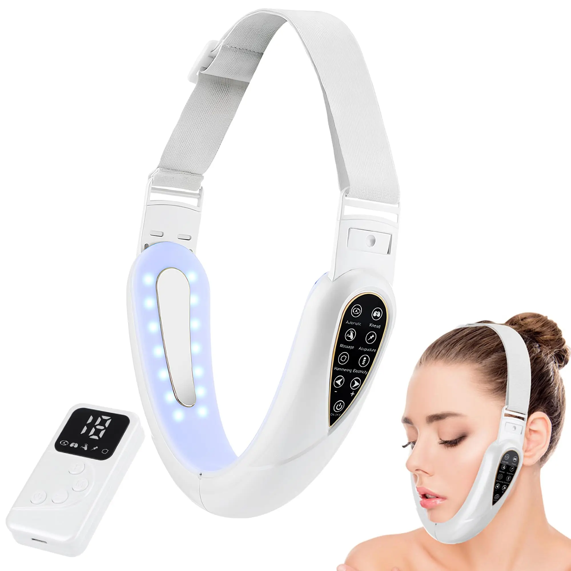 

EMS Facial Lifting Device LED Photon Therapy Face Slimming TENS Pulse Massager Remove Double Chin V-Face Shaped Cheek Lift Belt